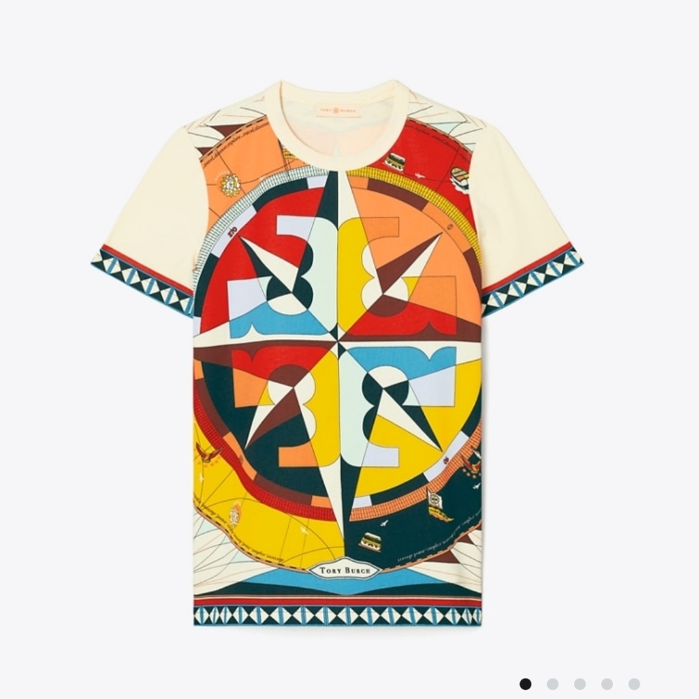 Compass Printed T-Shirt-Tory Burch